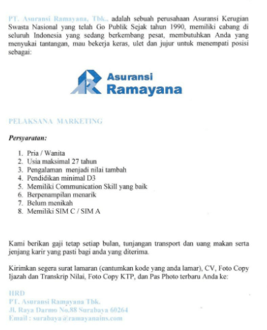 88 surabaya (bersebelahan pas dengan rumah sakit darmo). Lowongan Kerja Di Pt Asuransi Ramayana Tbk Surabaya September 2021 Lowongan Kerja Surabaya April 2022 Lowongan Kerja Jawa Timur Terbaru