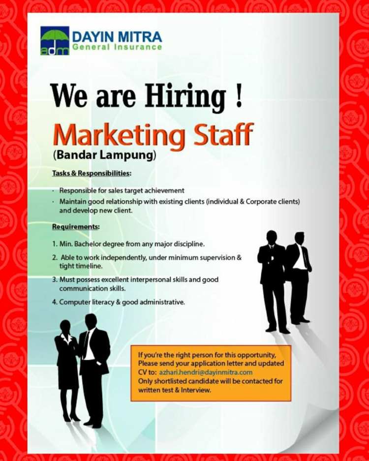 30/06/2022 · pt asuransi dayin mitra tbk surabaya, bandar lampung, bandung, cirebon, semarang, surakarta, denpasar, jakarta pusat. Lowongan Kerja Marketing Staff Dayin Mitra Bandar Lampung Karir Bandar Lampung