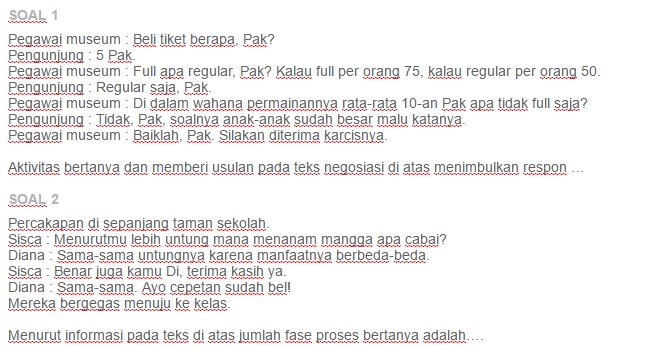 Dua ribunya 'kan bisa buat bayar parkir nanti di depan”. Contoh Soal Perbandingan Struktur Isi Dan Ciri Bahasa Dua Teks Negosiasi